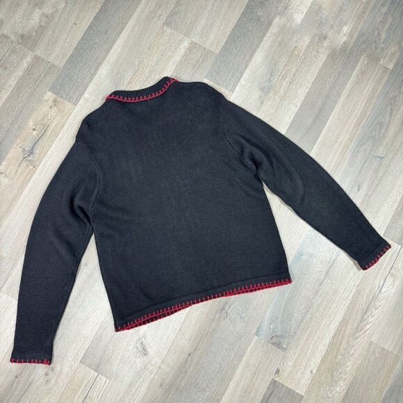 Vintage Ship N Shore Sport Christmas Cardigan Embellished Ugly Sweater Black - Picture 3 of 10